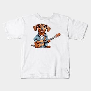 Dachshund Playing Guitar Kids T-Shirt